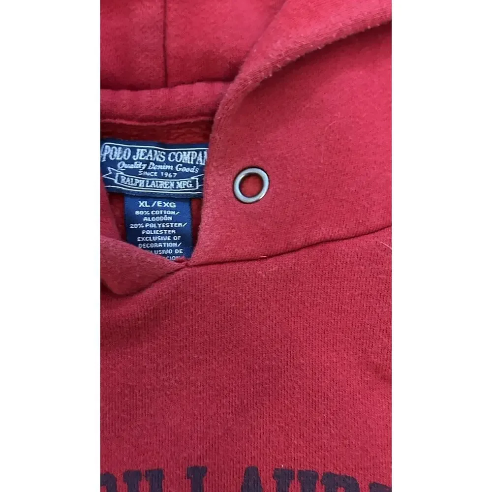 VTG RARE Polo Ralph Lauren Hoodie Sweatshirt Oversize Red DEADSTOCK 90s Label XL